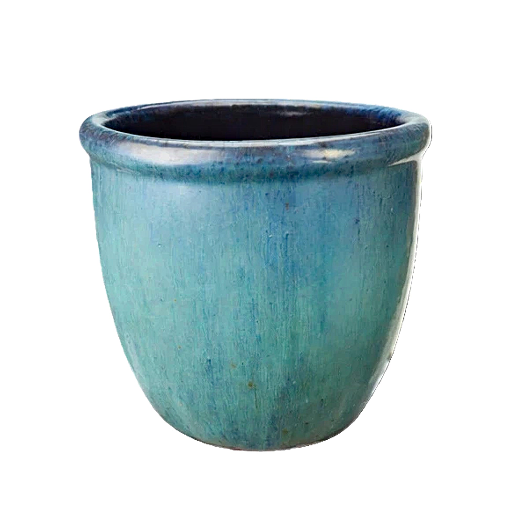 Blumentopf / Pflanzgefäß „Farmer“ – Glasierter Steinguttopf Grün/Blau 55x47cm, frostfest & handgefertigt (Speditionsartikel) - tucano-hamburg