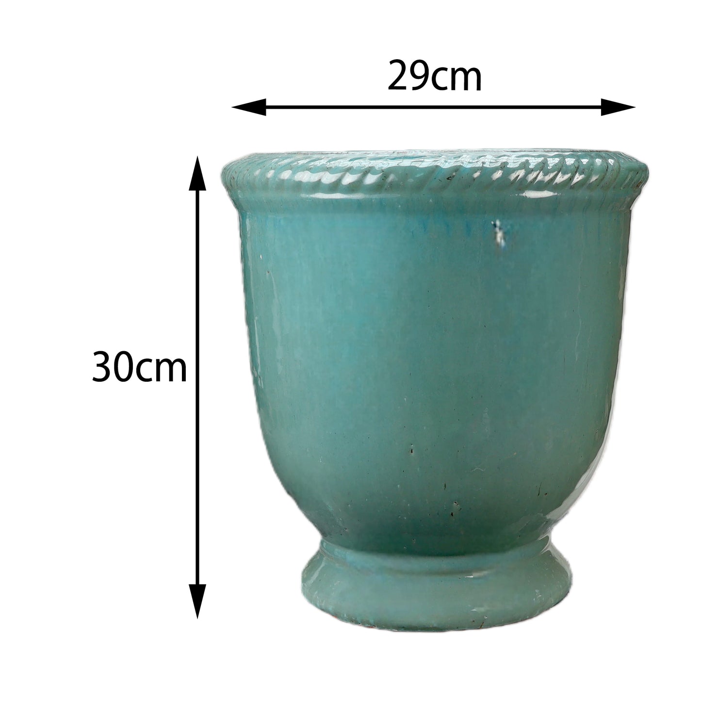 Blumentopf / Pflanzgefäß „Laurel“ – Glasierter Steinguttopf Jade-Grün 29x30cm, frostfest & handgefertigt B-Ware. - tucano-hamburg