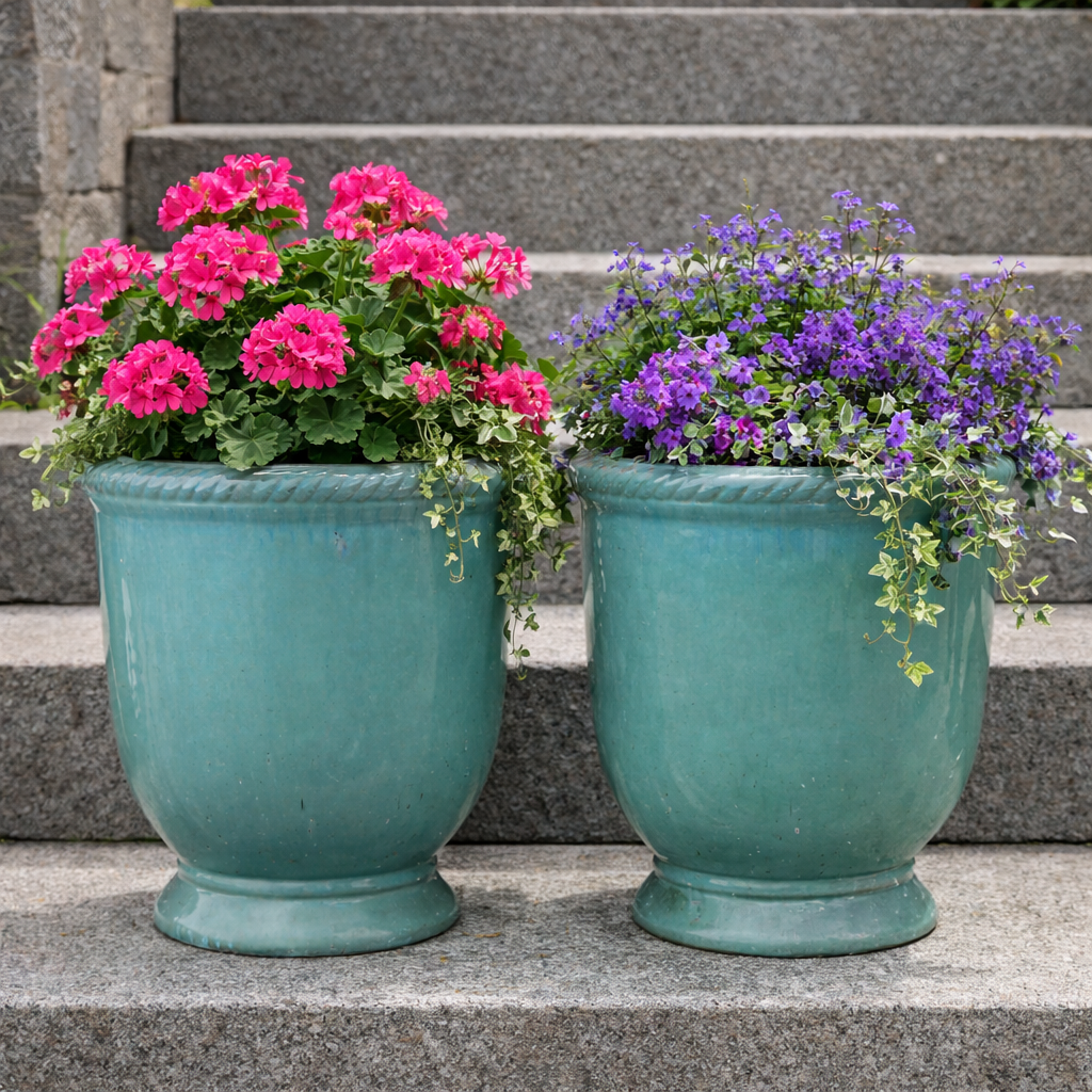 Blumentopf / Pflanzgefäß „Laurel“ – Glasierter Steinguttopf Jade-Grün 29x30cm, frostfest & handgefertigt B-Ware. - tucano-hamburg