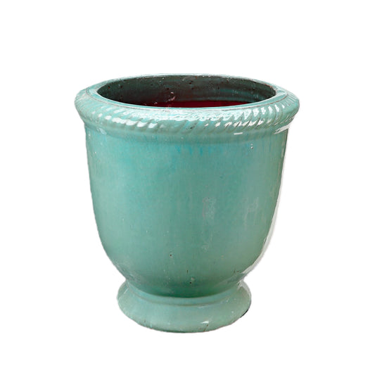 Blumentopf / Pflanzgefäß „Laurel“ – Glasierter Steinguttopf Jade-Grün 29x30cm, frostfest & handgefertigt B-Ware. - tucano-hamburg