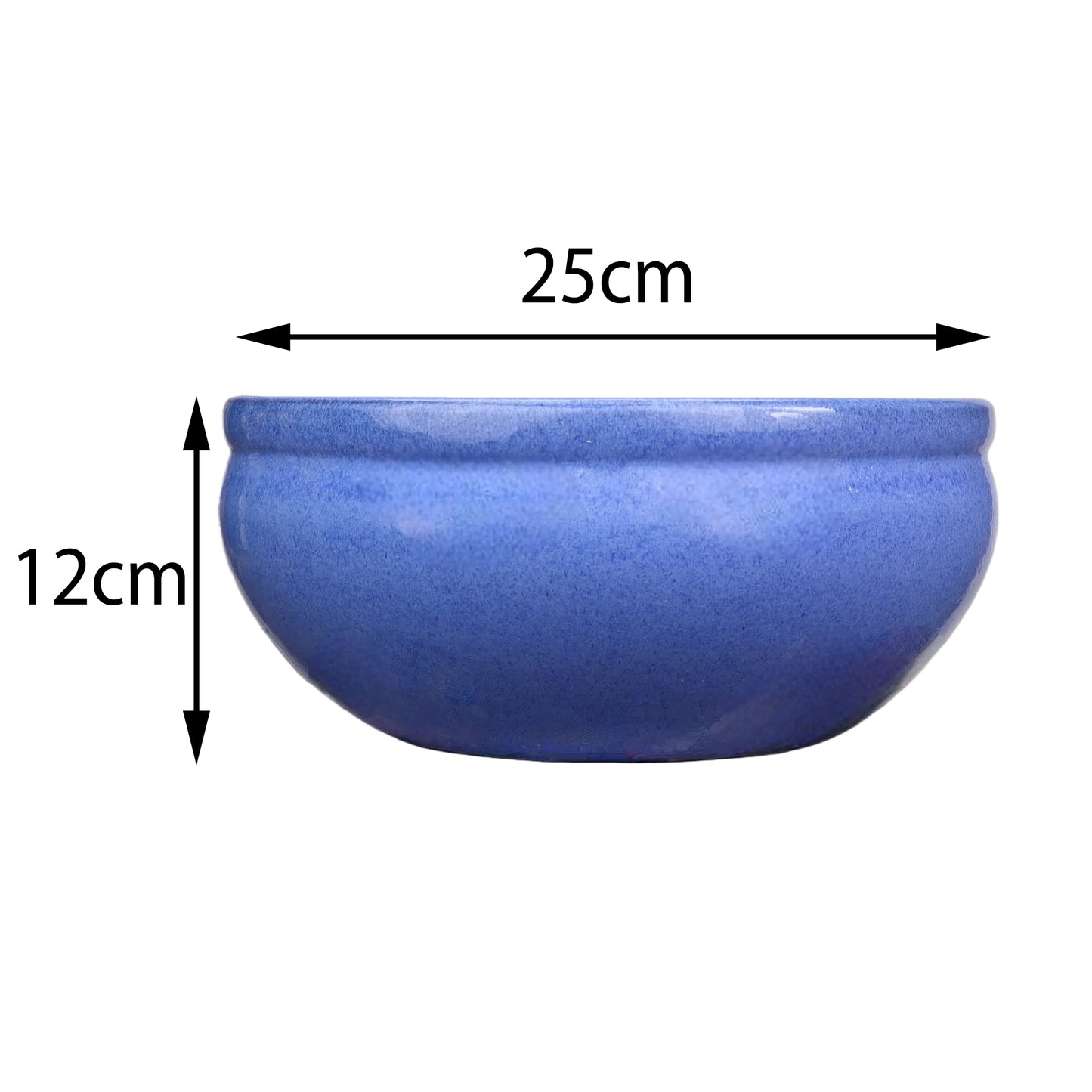 Blumentopf / Pflanzgefäß „Schale“ – Glasierter Steinguttopf Blau 25x12 cm, frostfest & handgefertigt - tucano-hamburg