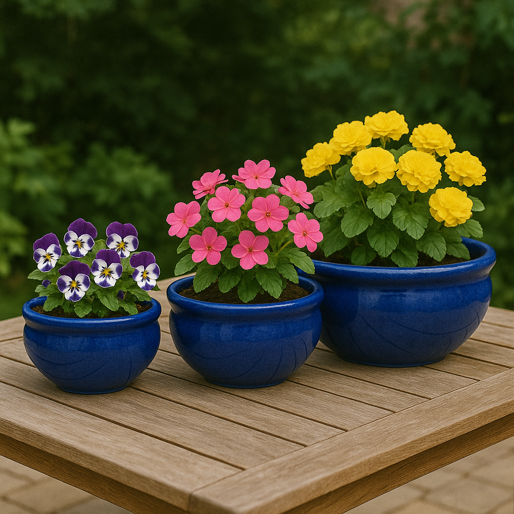 Blumentopf, Pflanzgefäß 3er Set Schale blau