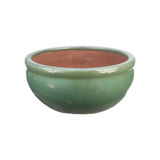 Blumentopf / Pflanzgefäß „Schale“ – Glasierter Steinguttopf Jade-Grün 20x11 cm, frostfest & handgefertigt