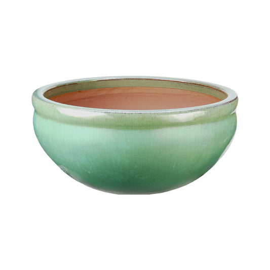Blumentopf / Pflanzgefäß „Schale“ – Glasierter Steinguttopf Jade-Grün 30x13 cm, frostfest & handgefertigt - tucano-hamburg