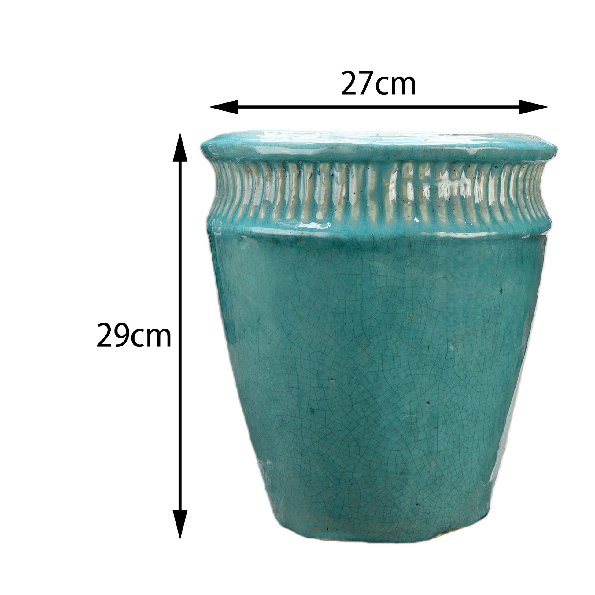Blumentopf / Pflanzgefäß „Vase Stripes“ – Glasierter Steinguttopf Jade-Grün 27x29 cm, frostfest & handgefertigt - tucano-hamburg