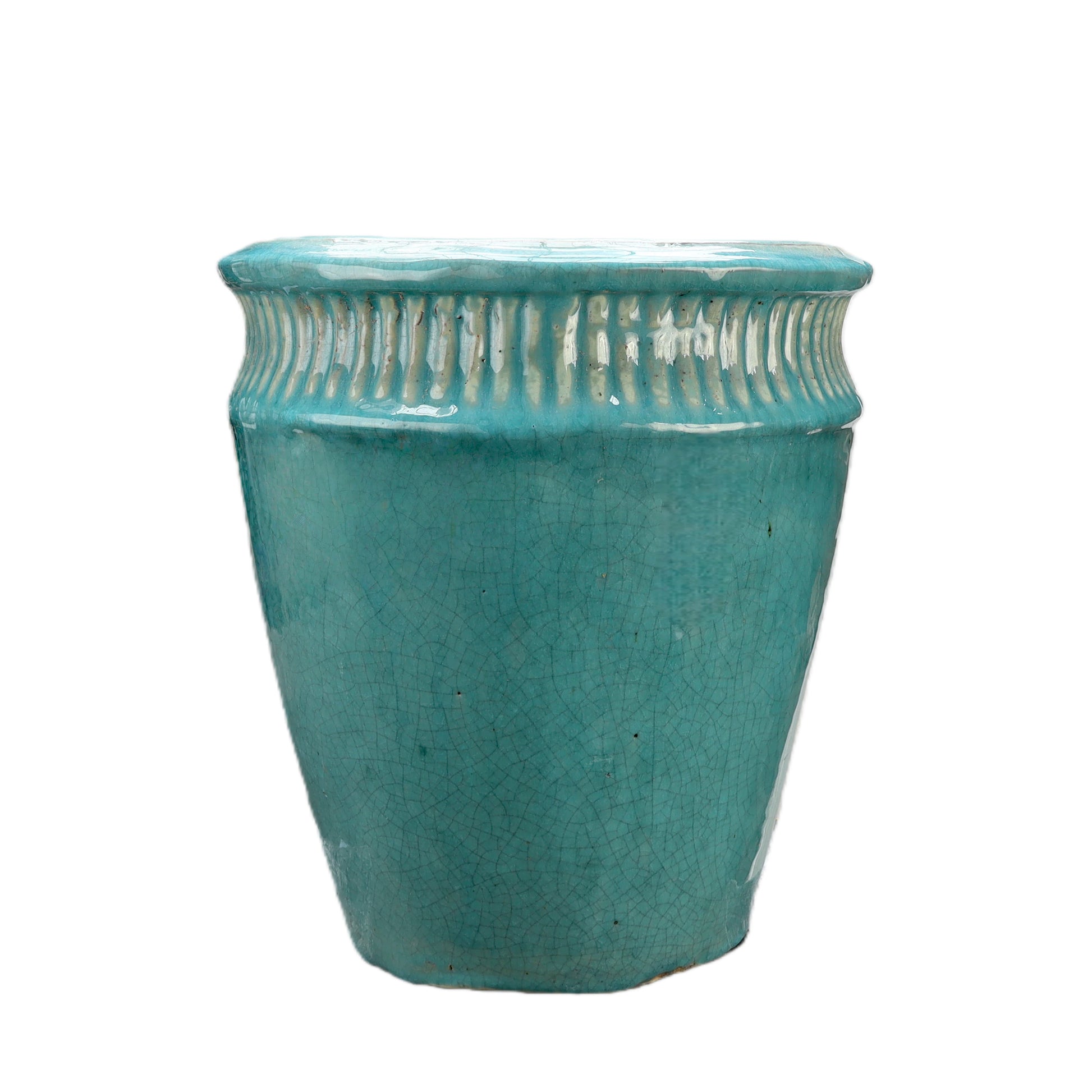Blumentopf / Pflanzgefäß „Vase Stripes“ – Glasierter Steinguttopf Jade-Grün 39x42cm, frostfest & handgefertigt - tucano-hamburg