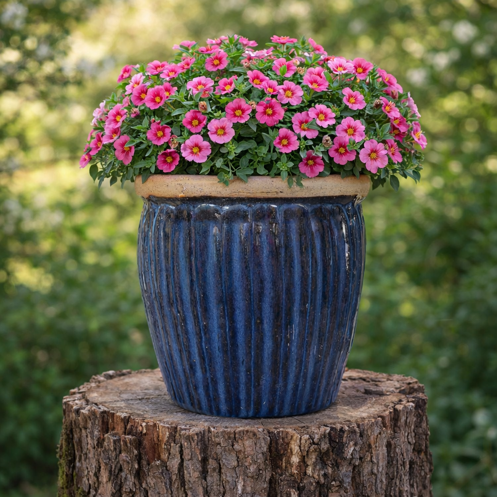 Blumentopf / Pflanzgefäß „Verti“ – Glasierter Steinguttopf in Grün/Blau 38x37 cm, frostfest & handgefertigt - tucano-hamburg