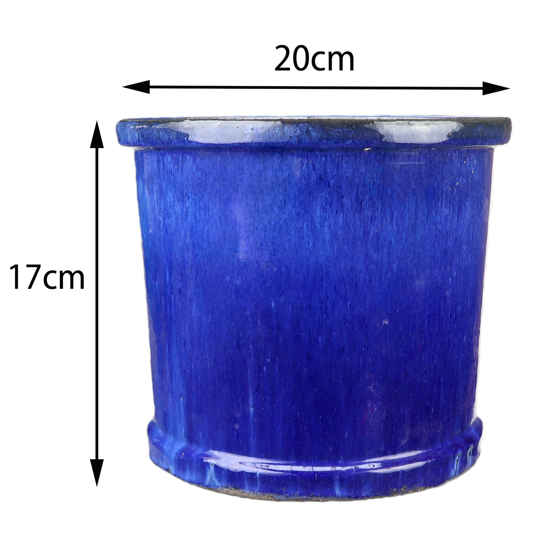 Blumentopf / Pflanzgefäß „Zylinder“ – Glasierter Steinguttopf Blau 20x17 cm, frostfest & handgefertigt - tucano-hamburg