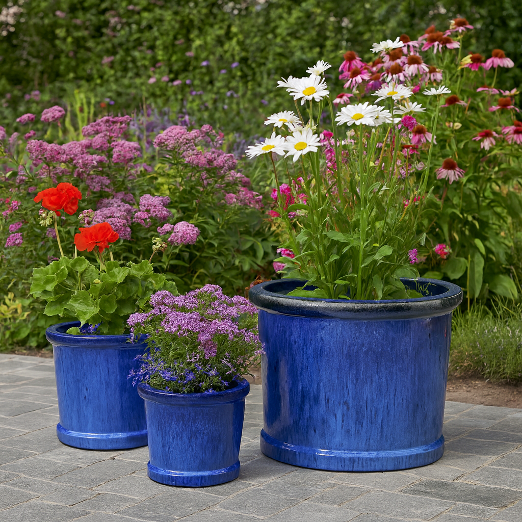 Blumentopf / Pflanzgefäß „Zylinder“ – Glasierter Steinguttopf Blau 20x17 cm, frostfest & handgefertigt - tucano-hamburg